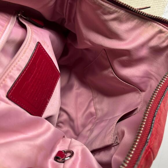 Coach Red Leather Hobo Shoulder Bag Purse Handbag Pink Lining #H0949-12834 - Picture 3 of 12